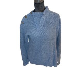 Madewell Blue Cowl Neck Sweater with Button Accents